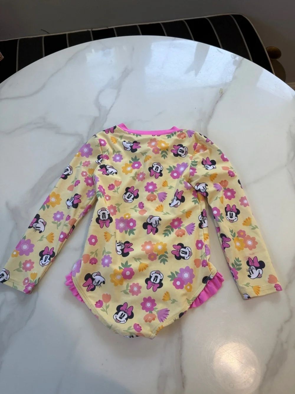 Carter's Yellow Floral Minnie Long-Sleeve One-Piece Swimsuit with Pink Trim